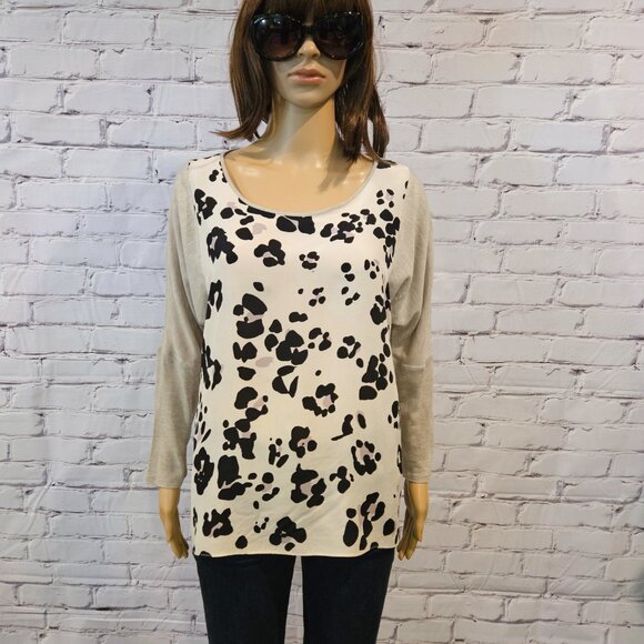 Designer! - REBECCA TAYLOR, 100% silk long sleeve animal print t-shirt - Picture 3 of 11